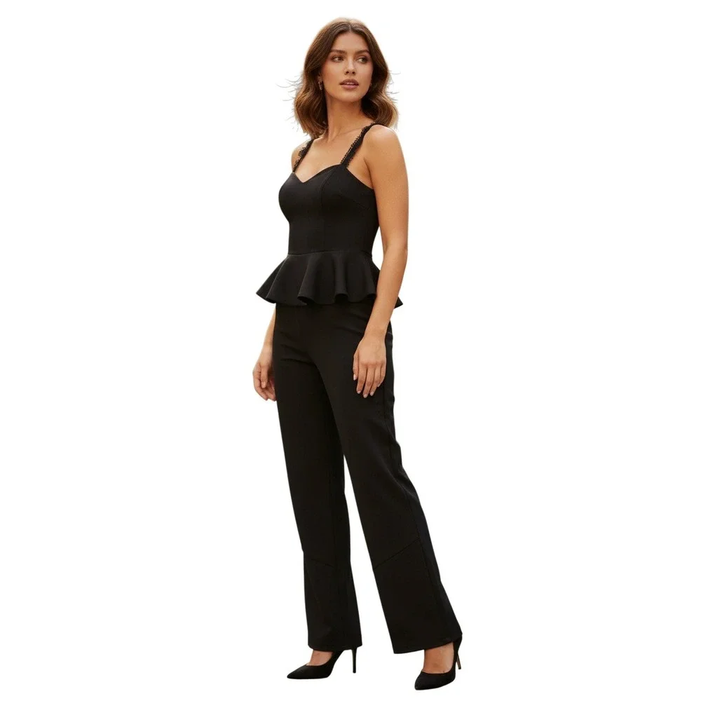 PARKER Kimora Black Peplum Jumpsuit Lace Waist Sweetheart Nk Fits S Elegant $308